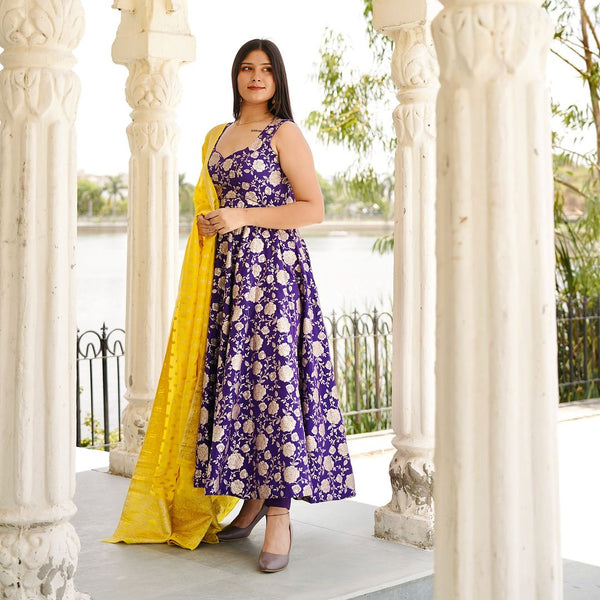 Twiffy present trendy pure banarasi anarkali suit set /perfect for festive