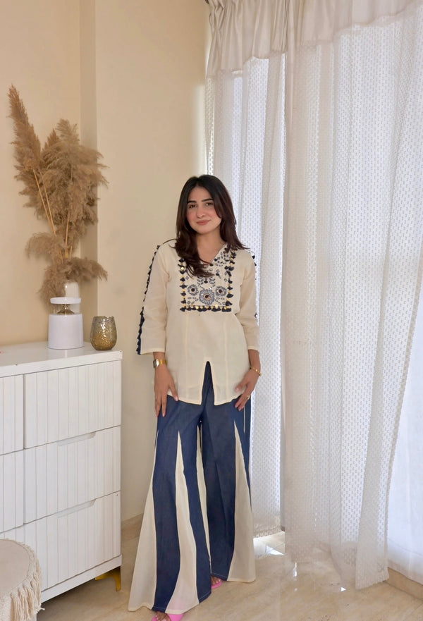 Reet beautifull Denim kali pant cordset for women.