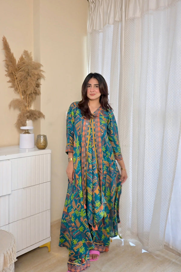 Lilac butterfly muslin printed stunning cordset for women