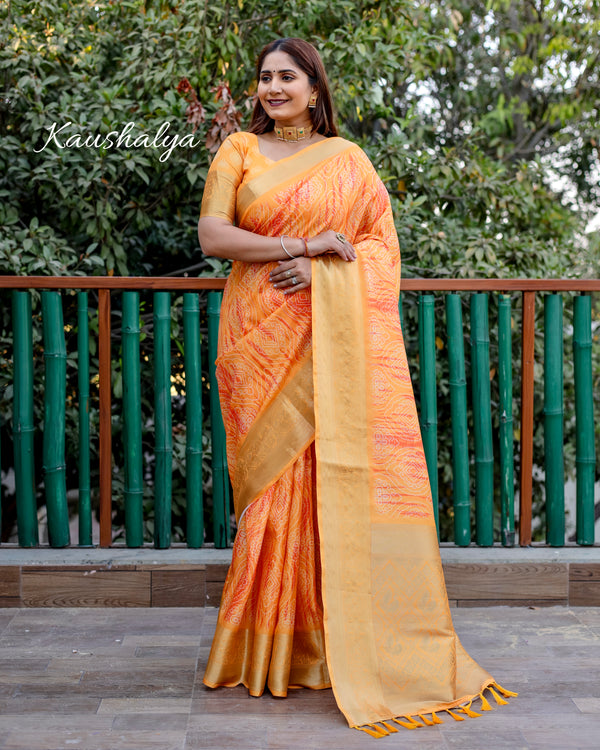Twiffy dola silk saree with bandhej digital print saree