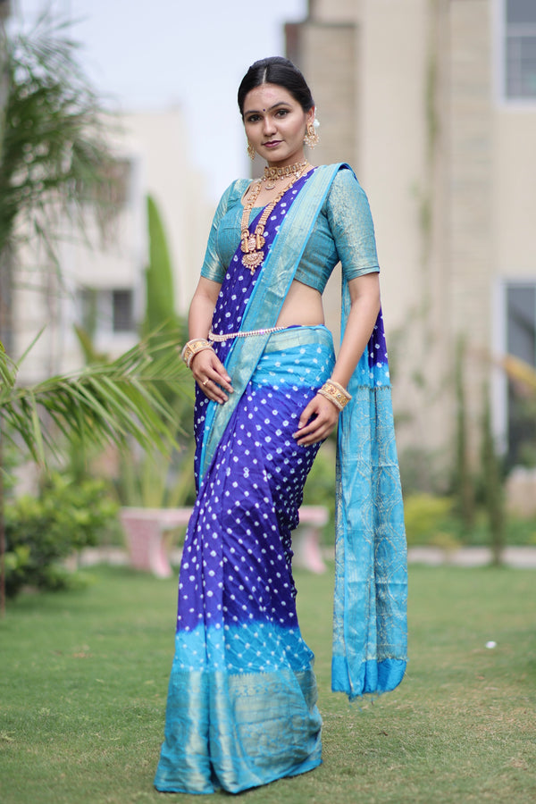 Twiffy bandhani Kanchipuram silk saree for women