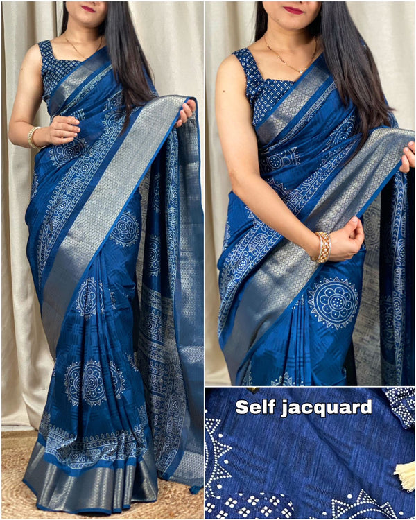Twiffy classic printed saree with touch of self jecard